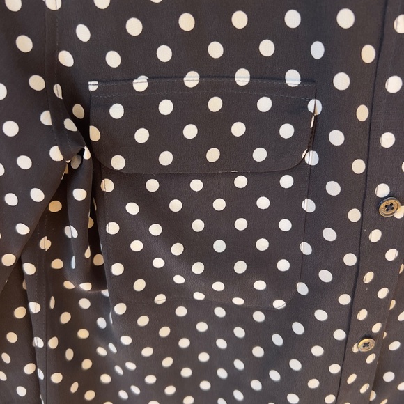 Equipment 100% silk polkadot blouse size M medium button up shirt black white - Picture 4 of 9